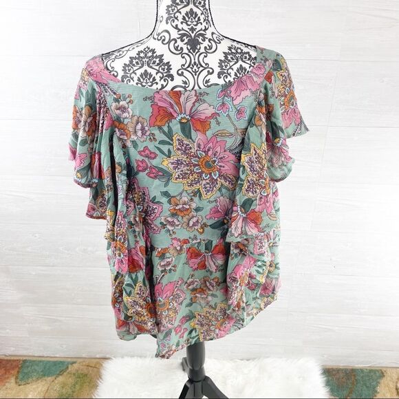 Haute Hippie Tribe Karen Floral Flutter Sleeve Peasant Top - Picture 7 of 10